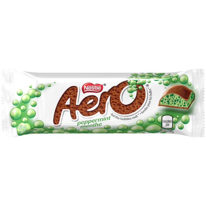 AERO Peppermint Bubble Chocolate Bar, 41 grams.