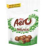 Minis chocolat au lait et menthe poivrée AERO, 135 grammes.